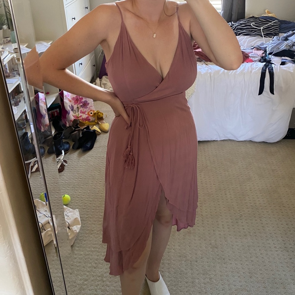 Blush pink high low wrap dress